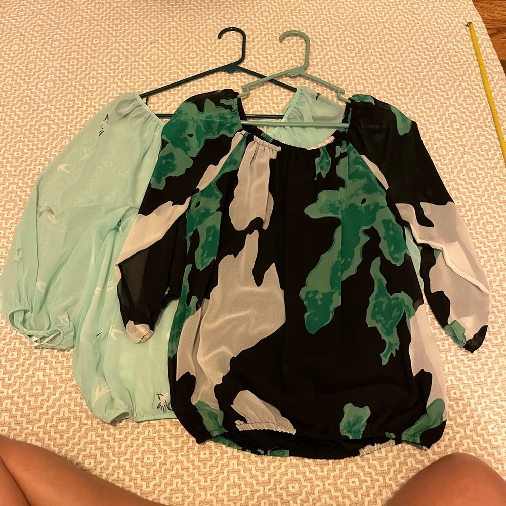 Alex Marie & INC tops 3/4 sleeve lightweight black white green light blue-small